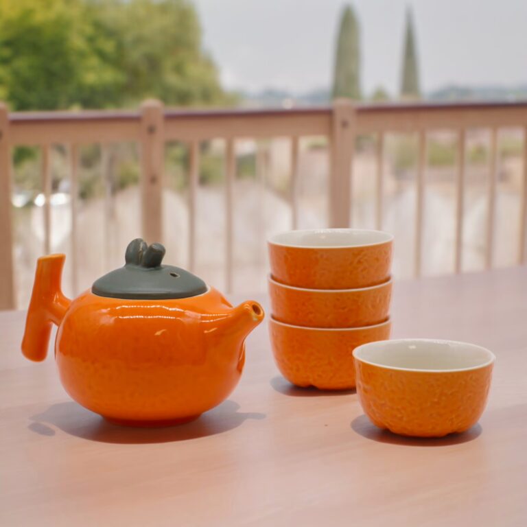 Herbal-Orange-Teapot-Set-Pot-Four-Cups