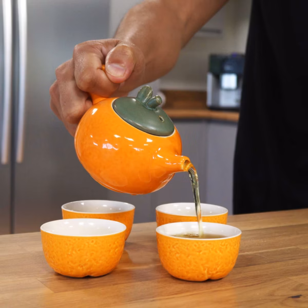 Orangeörttekanna Set - Tekanna &Amp; Fyra Koppar - Bild 6