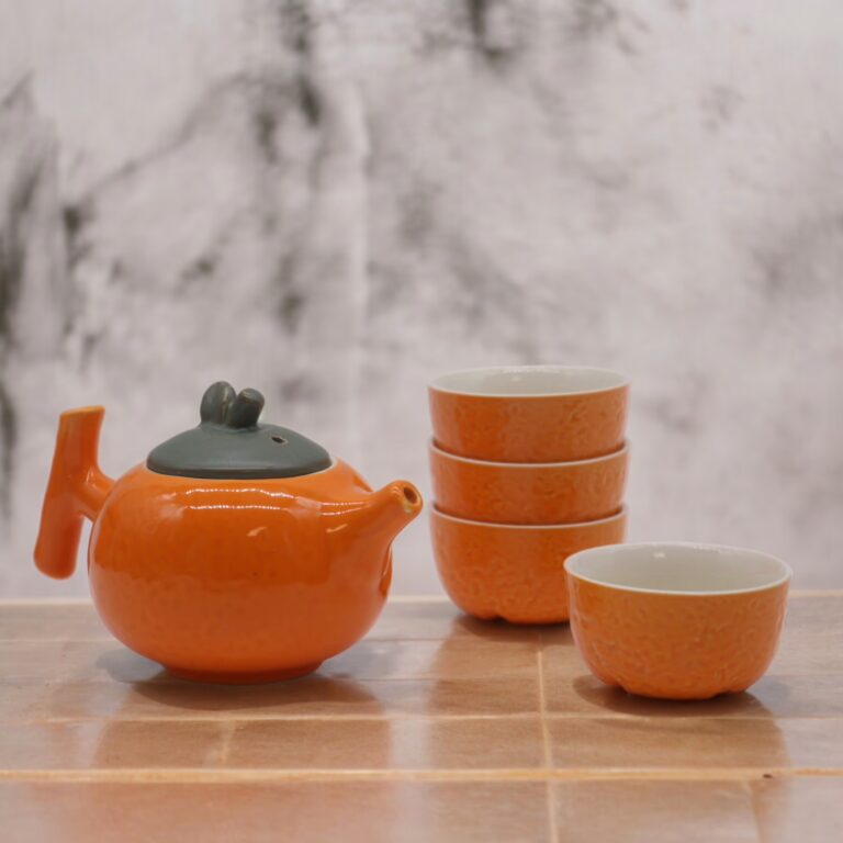 Herbal-Orange-Teapot-Set-Pot-Four-Cups