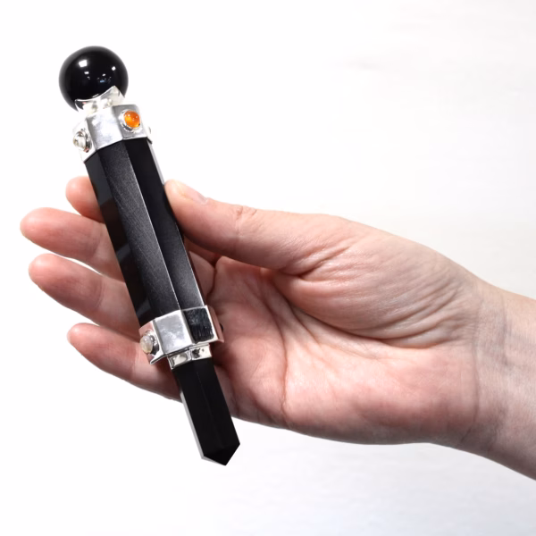 Hexagonal Crystal Healing Wand - 12cm - Black Agate - Image 3