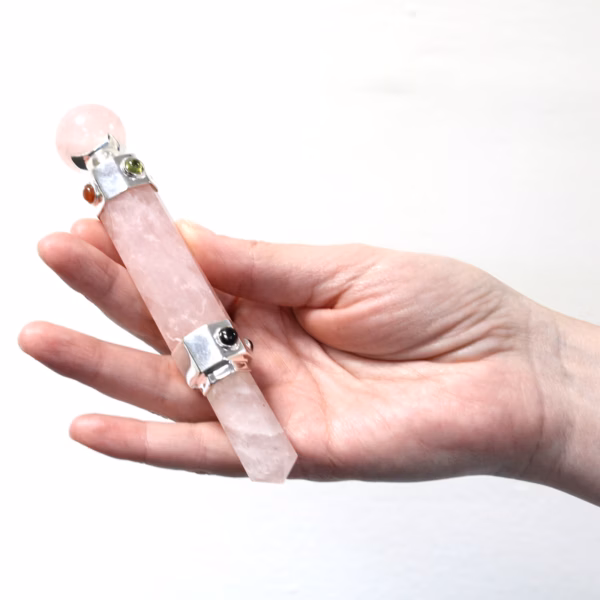 Hexagonal Crystal Healing Wand - 12cm - Rose Quartz - Image 3