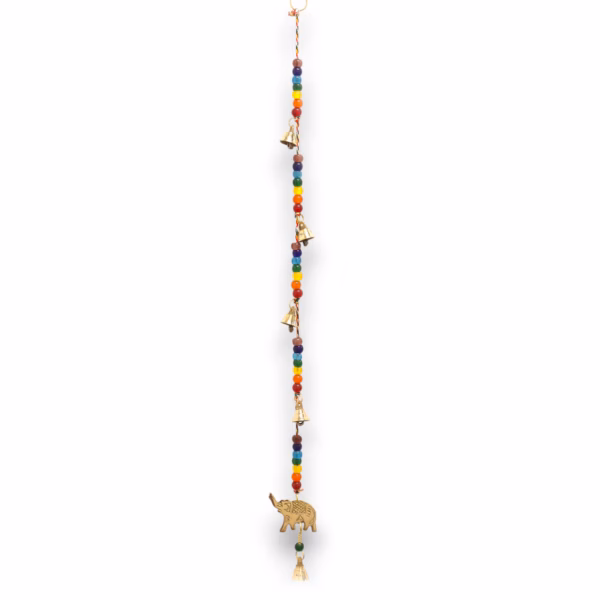 Indisk Vindspill / Vindklokker - Elefant I Messing med Chakraperler String Bells - 53 cm
