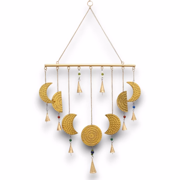 Indisk Vindspill / Vindklokker - Messing Moon Phases Chimes - 43x40Cm