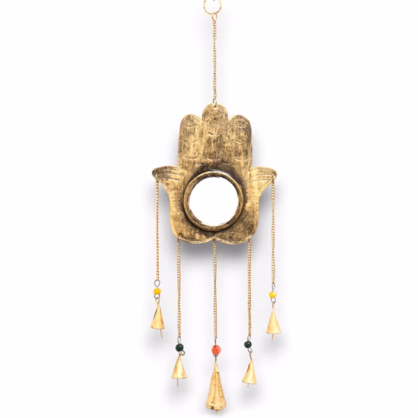 Indian Chimes - Hamsa Lrg Mirror 5 Bells - 19X65Cm