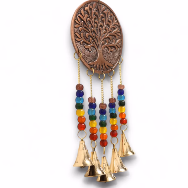 Indisk Vindspill / Vindklokker - med Livets Tre - Chakraperler 5 Bjeller - 10x36cm - Bilde 2