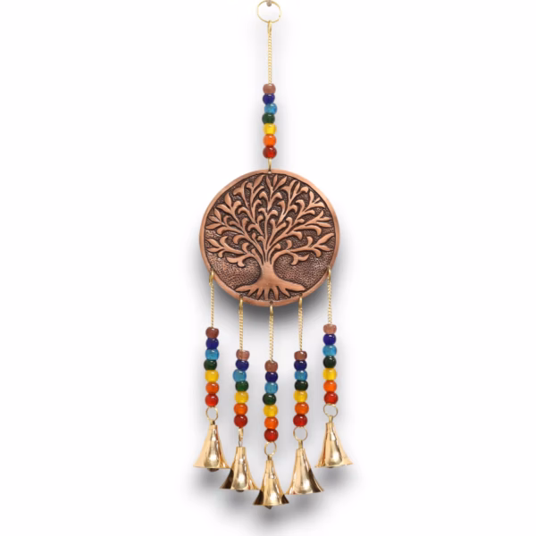 Indisk Vindspill / Vindklokker - med Livets Tre - Chakraperler 5 Bjeller - 10x36cm - Bilde 3