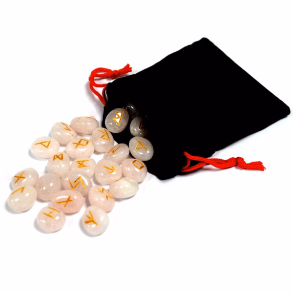 Indian Runes in Pouch - Rose Quartz - Image 2