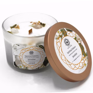 Jasmin - Und Kristallquarz - Edelsteinkerze - Spirituelle Balance