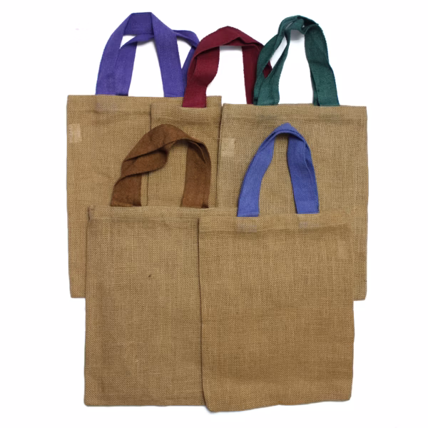 Jute Tote Bag - Red Colour Handle - Image 2