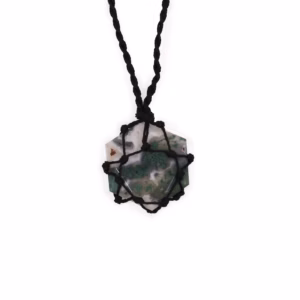 Sekskantet Anheng med Snørte Edelstener - Moss Agate