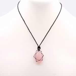 Geknoopte Edelsteen Druppelhanger - Rozenkwarts