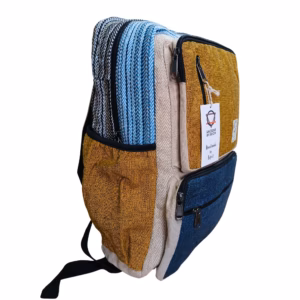 Boxy Hemp Backpack - Teal & Tumeric - Large