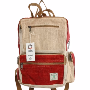 Boxy Hemp Backpack - Wine & Cream - Large