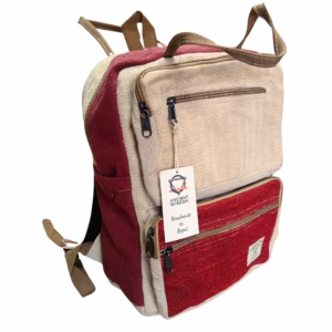 Boxy Hemp Backpack - Wine & Cream - Large