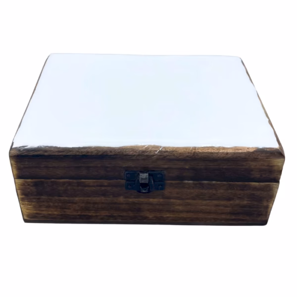 Grote Keramische Geglazuurde Houten Doos - 20X15X7.5Cm - Wit