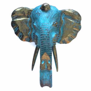 Large Elephant Head - Gold & Turquoise
