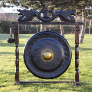 Gong in Brown Antique Stand - Black - Large
