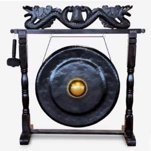 Gong in Brown Antique Stand - Black - Large
