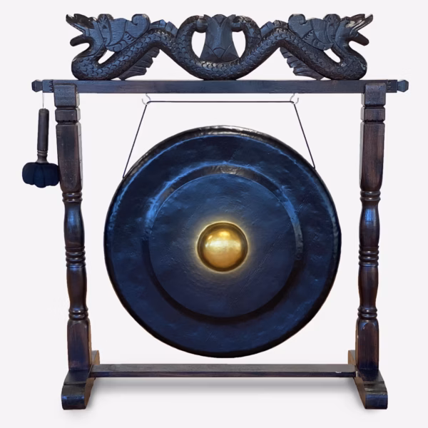 Gongong I Brunt, Antikt Stativ - 80 cm - Svart Stor