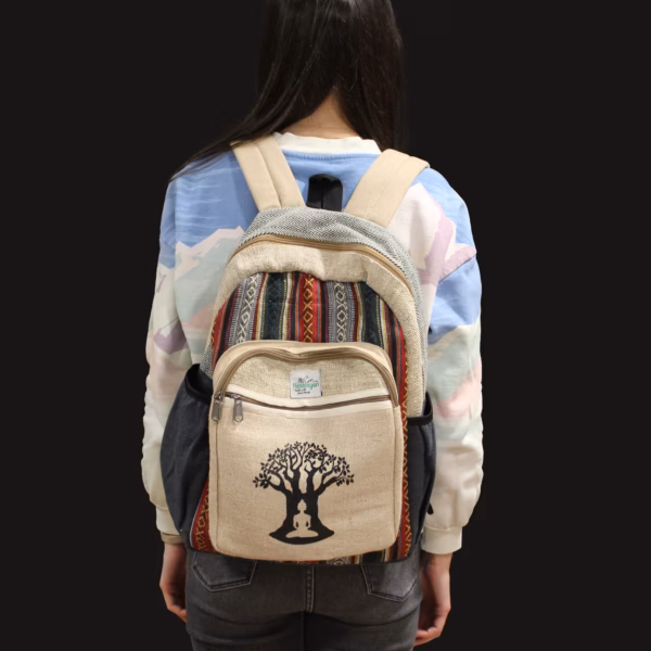 Large Hemp Backpack - Bohdi Tree Design - Image 10