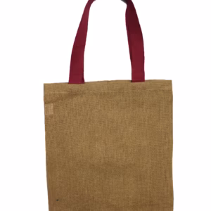 Totebag / Bæreveske I Jute - Håndtak I Rød Farge Stor