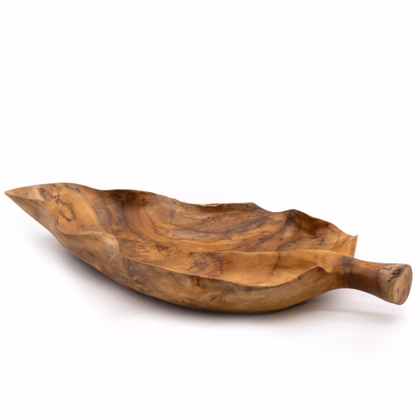 Stor Bladformad Fruktskål I Teakträ - 40X24X5Cm - Bild 3