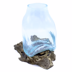 Smält Glasvas på Trä - Terrarium - Stor