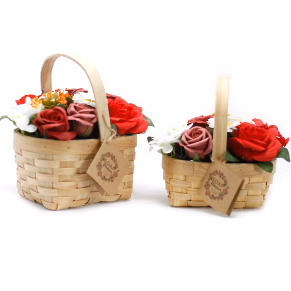 Large Red Bouquet In Wicker Basket - Image 2