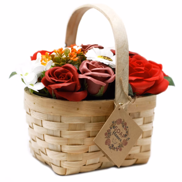 Large Red Bouquet In Wicker Basket