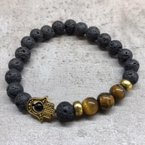 Lava - Steinarmband - Hamsa Tigerauge
