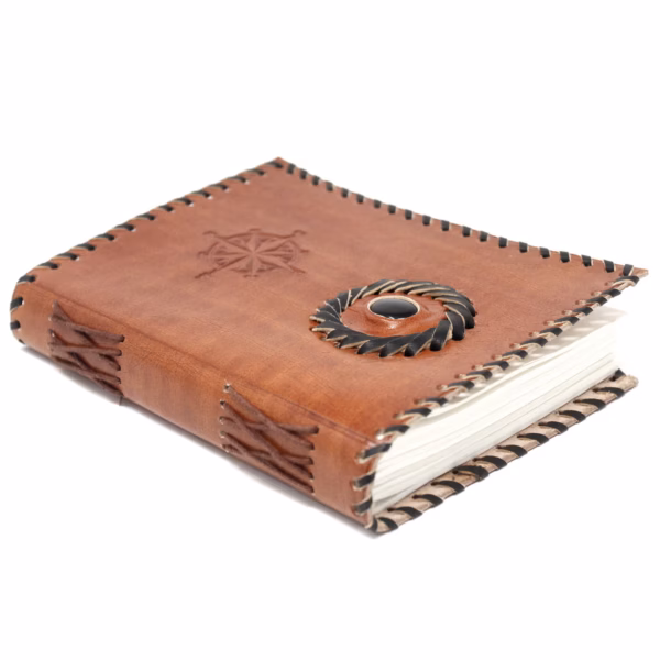 Notatbok I Lær, Svart Onyx Og Compas 17x12 cm - Bilde 2