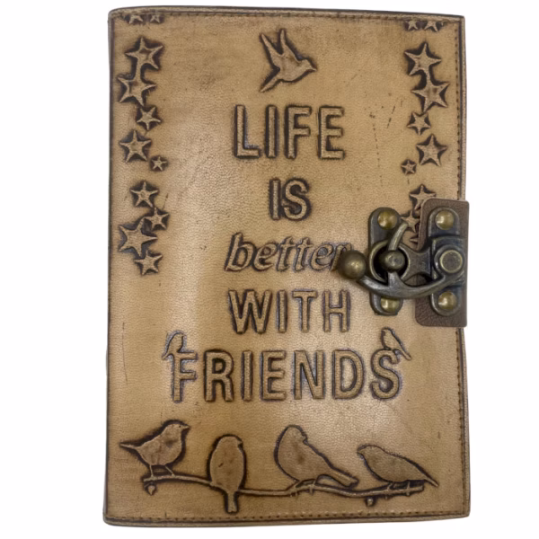 Läderbunden Anteckningsbok - Blankt Papper -  Life Is Better With Friends (18X13Cm) - Ljusbrun - Bild 2