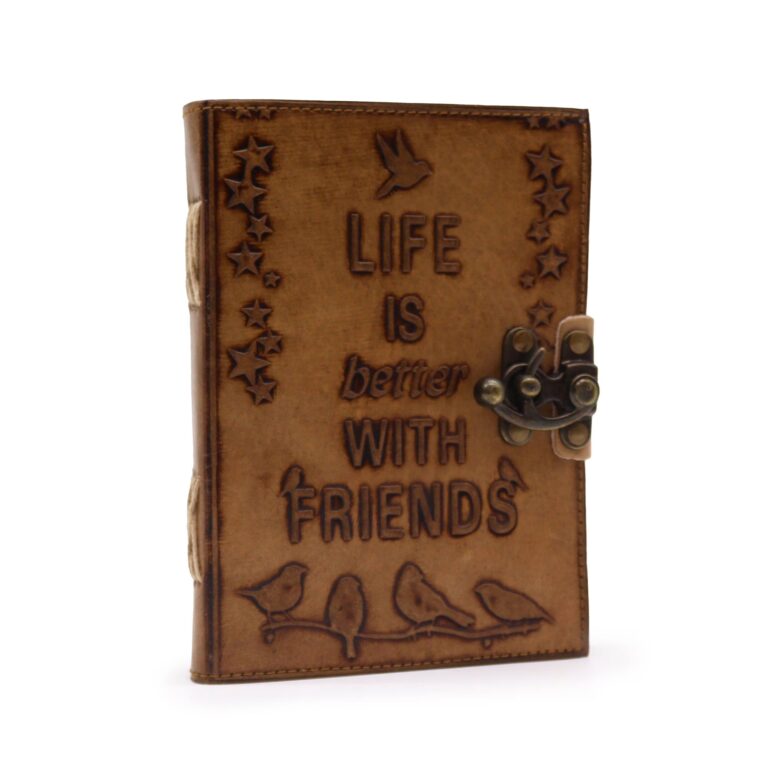 Leather-Journel-Plain-Paper-Life-is-Better-with-Friends-7x5-Light-Tan