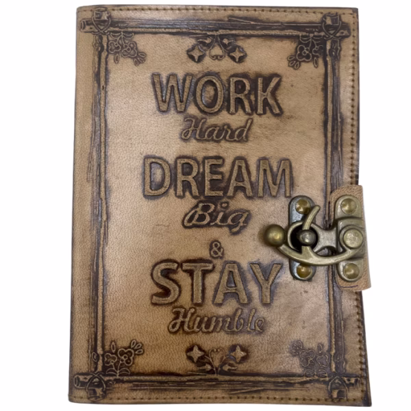 Dagbok Notisbok Notisblok Lær - Vanlig Papir - Work & Dream Big (7x5") - Light Tan - Bilde 2