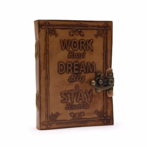 Dagbok Notisbok Notisblok Lær - Vanlig Papir - Work & Dream Big (7x5") - Light Tan