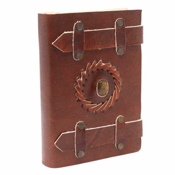 Notitieboekje Met Riemen - Leer - Tijgeroog - 15 X 10 Cm