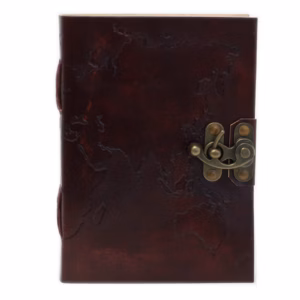 Leather World Map & Stitching Notebook - 18x13cm