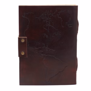 Leather World Map & Stitching Notebook - 18x13cm