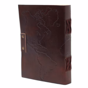 Leather World Map & Stitching Notebook - 18x13cm