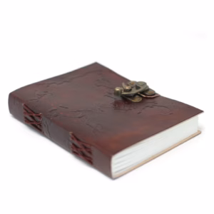 Leather World Map & Stitching Notebook - 18x13cm