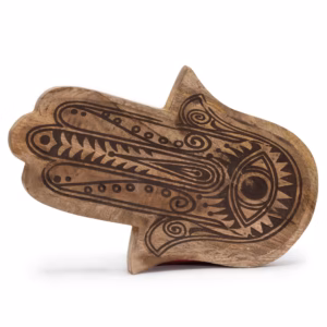 Langes Tablett 30x20,5x2,5cm - Hamsa Schwarz eingraviert
