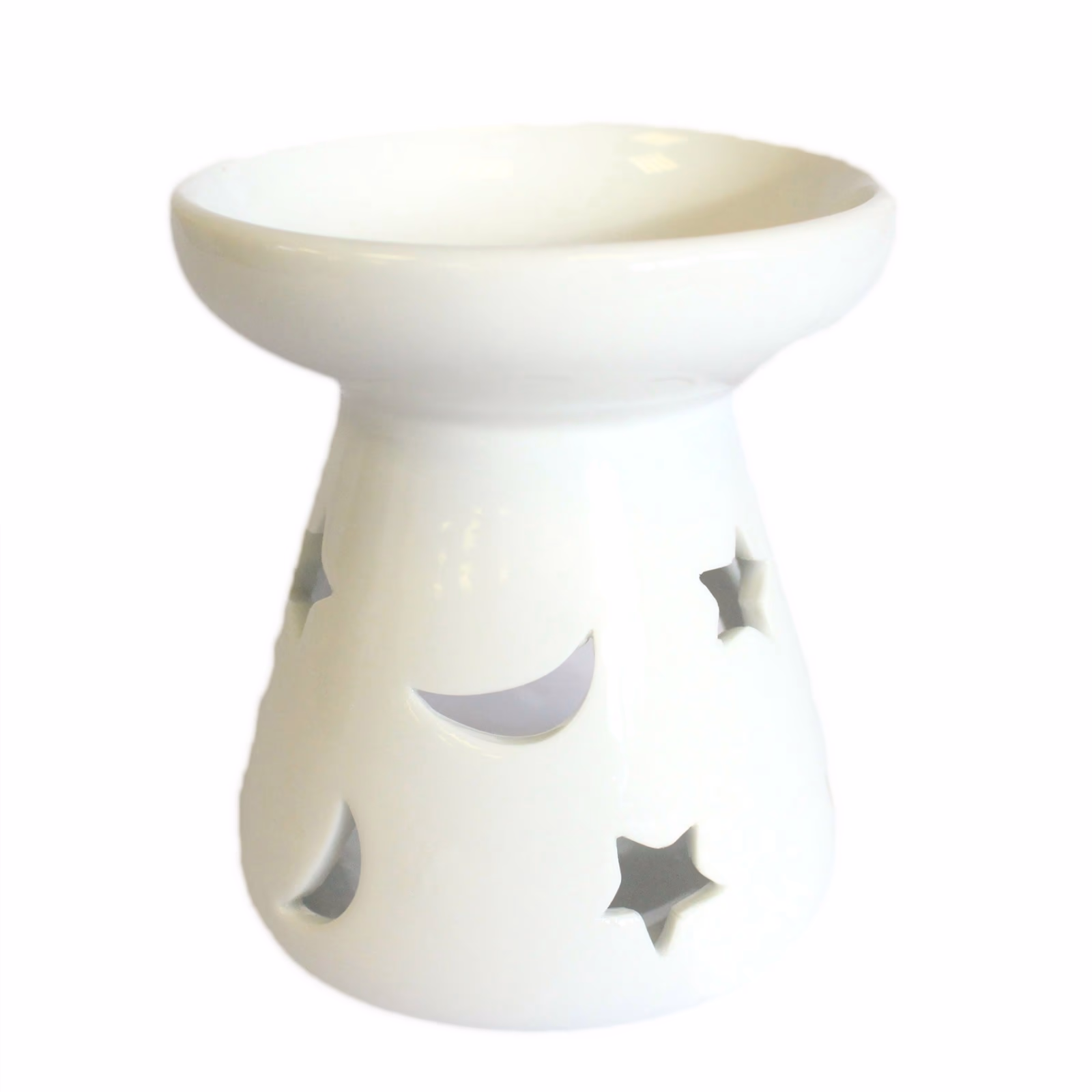 Lrg Classic White Oil Burner - Moon & Star