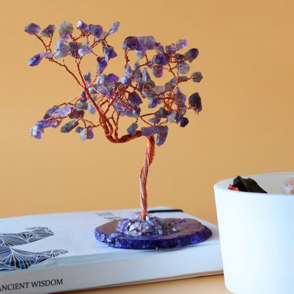 Stort Gemstone Tree - Ametyst På Naturlig Agatbase (100 Steiner)