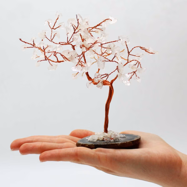 Gemstone Tree - Bergkvarts På Svart Agatbase (100 Steiner) Stor - Bilde 3