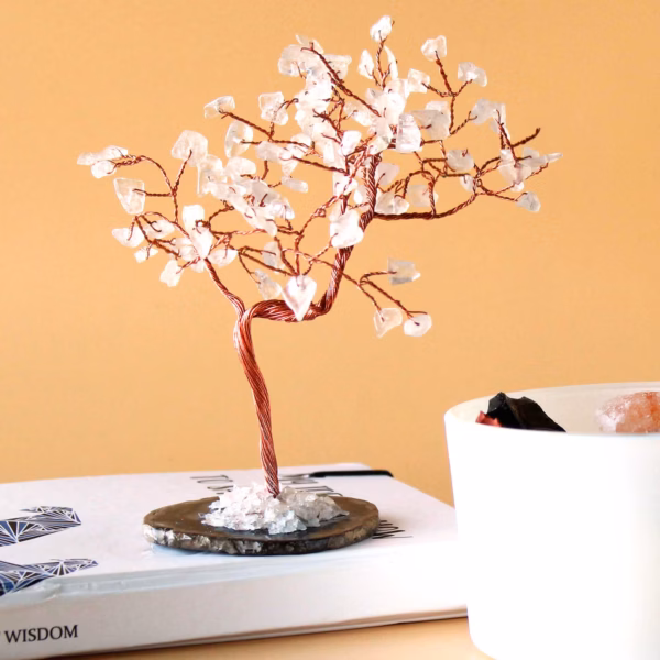 Gemstone Tree - Bergkvarts På Svart Agatbase (100 Steiner) Stor