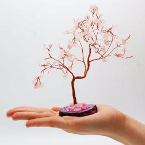 Gemstone Tree - Rose Quartz on Pink Agate Base - Large - 100 Stones