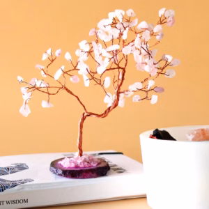 Stort Gemstone Tree - Rosakvarts På Rosa Agatbunn (100 Steiner)