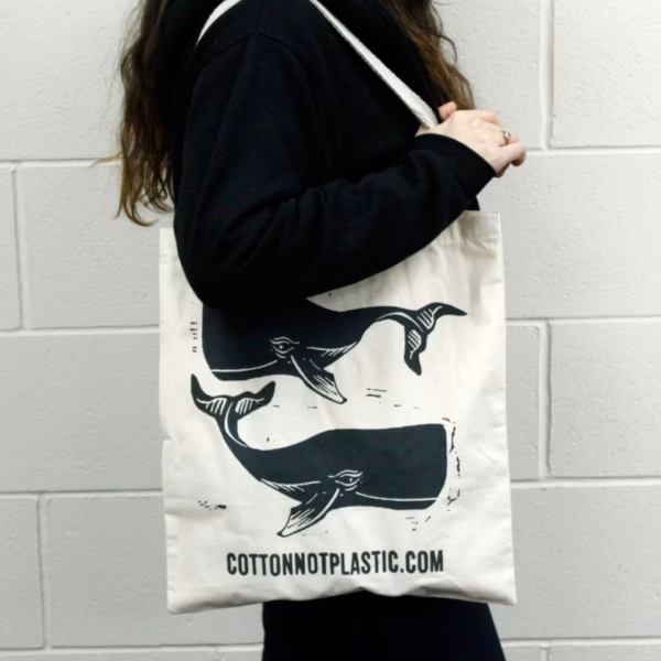 Lrg Natural 6Oz Cotton Bag 38X42Cm - Whales - Imagen 2