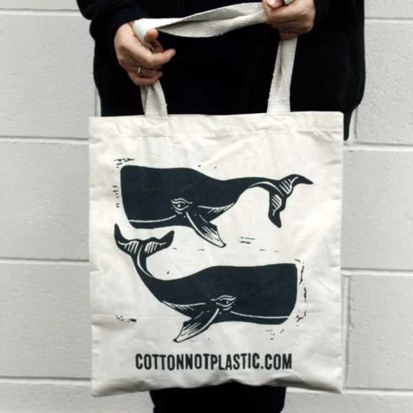 Lrg Natural 6Oz Cotton Bag 38X42Cm - Whales - Imagen 3