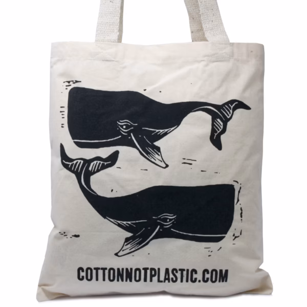 Lrg Natural 6Oz Cotton Bag 38X42Cm - Whales